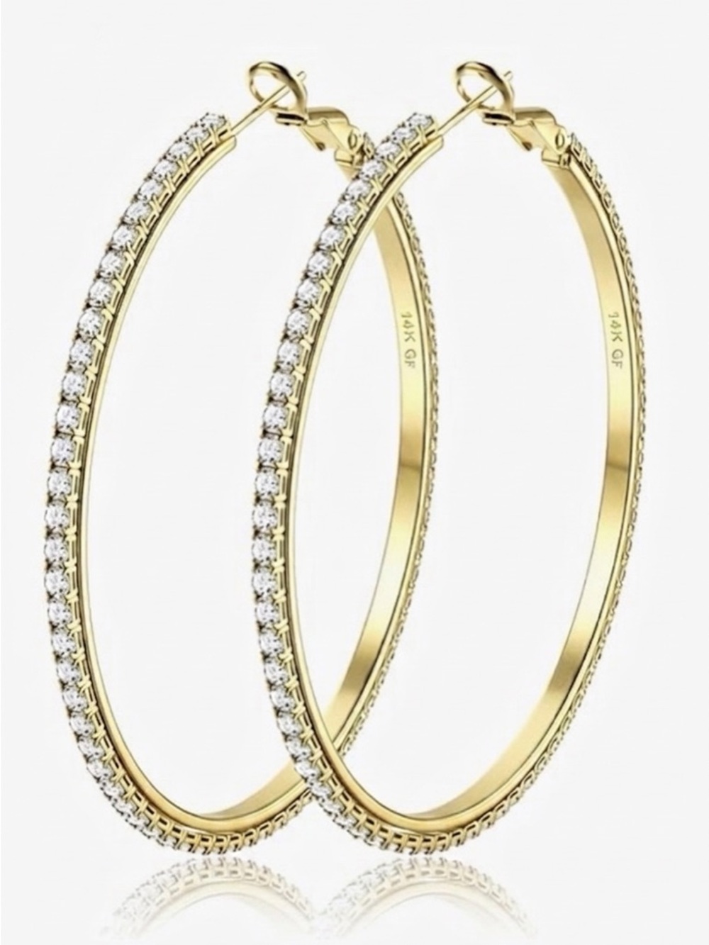 50MM Sterling Silver /Gold Plated Hoop Earrings with Rhinestones